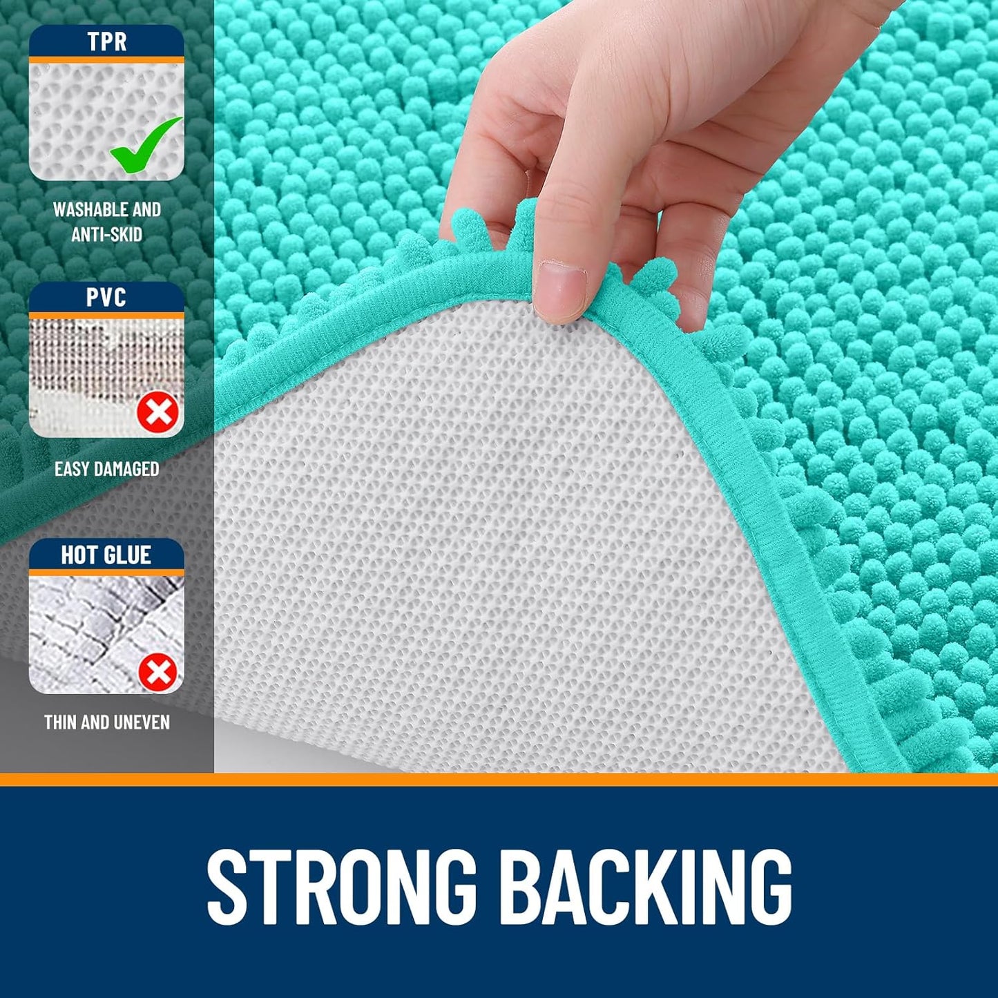 OLANLY U-Shaped Toilet Rugs - Extra Soft Chenille, Quick-Dry, Non-Slip | 24x20, Teal Color