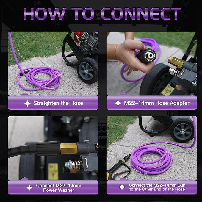 SITIMIMIL® Kink Resistant Super Flexible 1/4" Pressure Washer Hose 100FT, 3600PSI, M22-14mm, Universal Electric Power Washer Hose Replacement for Ryobi, Troy Bilt, Greenworks, More High Pressure Hose
