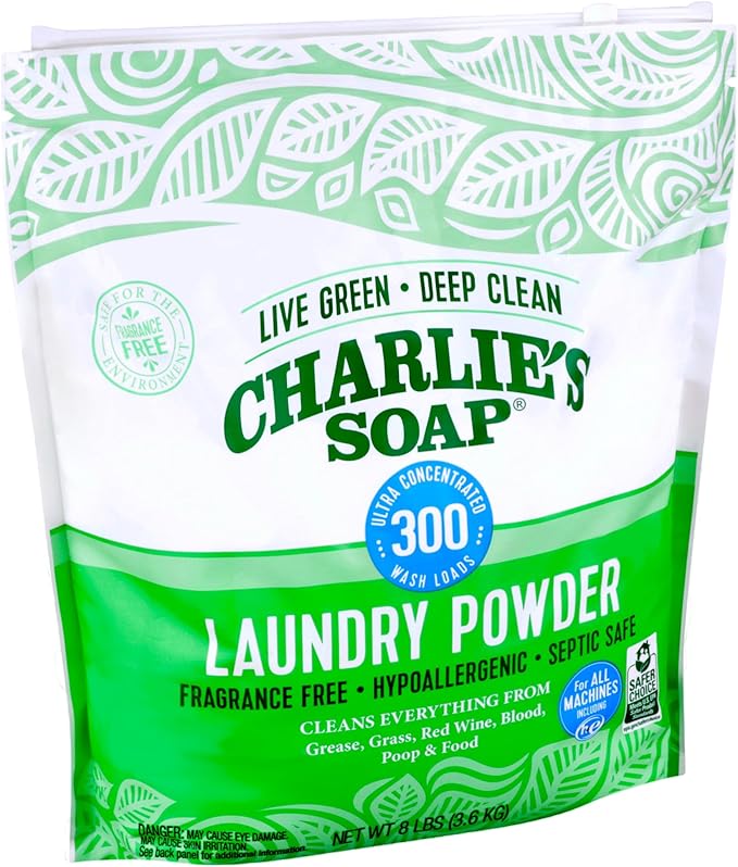 Charlieâs Soap Laundry Powder (300 Loads, 4 Pack) Fragrance Free Hypoallergenic Plant Based Deep Cleaning Laundry Powder â Biodegradable Eco Friendly Sustainable Laundry Detergent