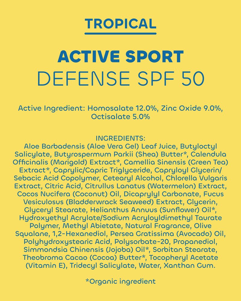 Seaweed Bath Co. Active Sport Defense Cream SPF 50 - Broad Spectrum Hybrid Sunscreen with Zinc Oxide, Aloe & Watermelon - Water Resistant Face and Body Daily Sunblock, 3.4 Ounce (Pack of 2)