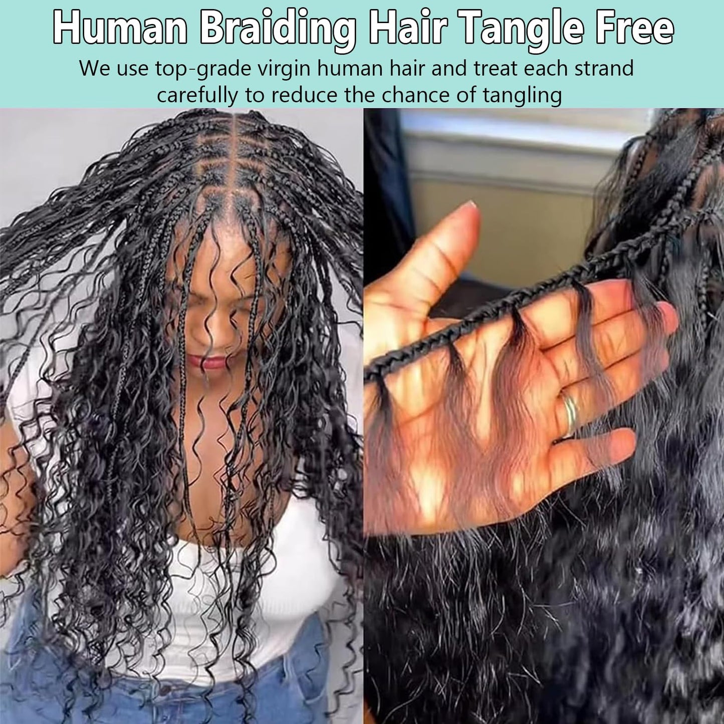 Human Braiding Hair for Boho Braids 20 Inch Deep Wave Bulk Human Hair Boho Hair for Braiding No Weft Brazilian Human Hair Extensions Wet and Wavy Curly Human Hair Boho Braiding Hair 2 Bundles 100g