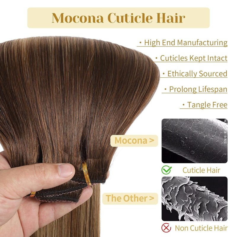 Real Human Hair Clip-In Extensions - Ombre Chocolate Brown to Caramel Blonde | 14 Inch, 7pcs, 70g