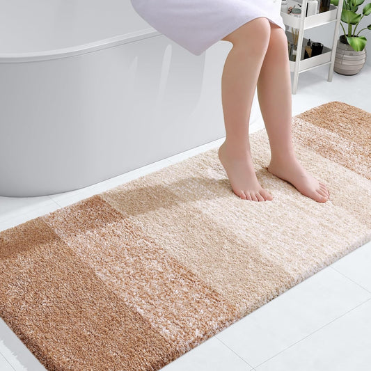 OLANLY Bathroom Runner Rug - Extra Soft Microfiber Mat 59x24 | Quick Dry, Washable, Rubber Backing, Beige