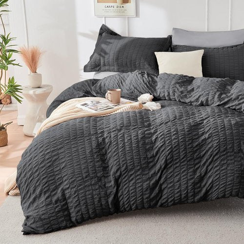 HYMOKEGE Twin Comforter Set - All Season Luxury 5-Piece Bedding Set in Dark Grey/Light Grey