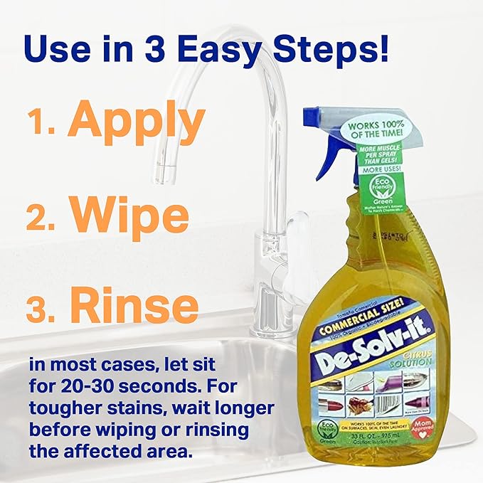 Orange-Sol De-Solv-It Citrus Solution â Multi-Surface Cleaner & Degreaser, Removes Sticky Residue, Oil & Grease, 33 oz (Pack of 2)