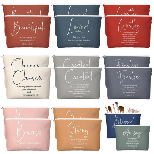 Huhumy 20 Pcs Christian Gifts for Women Bulk Religious Bible Verse Makeup Bag Inspirational Scripture Cosmetic Bag with Zipper VBS Graduation Church Favors for Ladies(Bright,Bible Words)