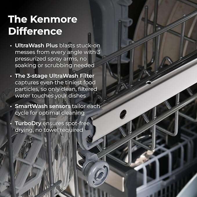 Kenmore 22-14705 18" Compact Built-In Dishwasher - UltraWash Plus, TurboDry, EasyFlex Third Rack & SmartWash - 10 Place Settings - 45 DBA - ENERGY STAR Certified - 18" - Stainless Steel
