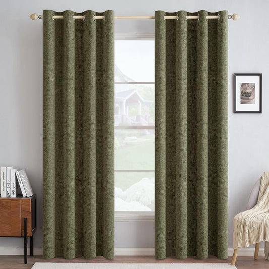 MIULEE Blackout Curtains - 100% Thermal Insulated Light Olive Green Drapes | 52x90 Inch (2 Panels)