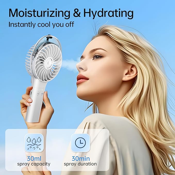 Handheld Misting Fan with Mister, Mothers Day Gifts for Mom, Birthday Gifts for Girls Women Men, Mini Portable Cooling Fan for Beach Vacation Travel Camping Cruise Essentials 2026 New