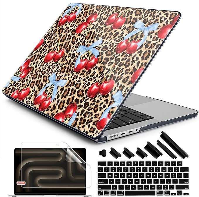 DONGKE Compatible with MacBook Pro 16 Inch Case (2026-2021 Release, M5 M4 M3 M2 M1 Pro/Max Chip), Plastic Hard Shell Cover with Keyboard Cover & Screen Protector for MacBook Pro 16", Leopard & Cherry