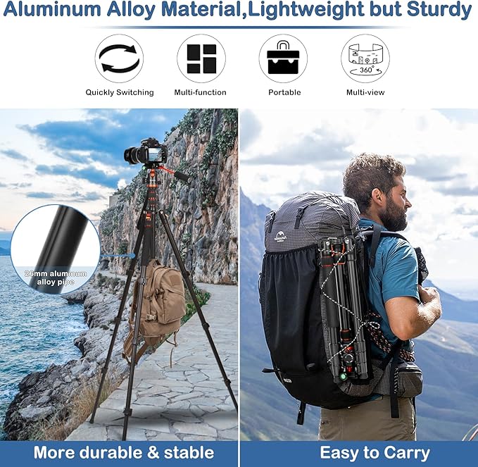 Nietoto 2 in 1 Camera Tripod & Hunting Stand Foldable, 68" Ball Head Tripod for Camera and Phone, Heavy Duty Tripod for DSLR Camera Lasers Binoculars Telescope Spotting Scope, Min Size 16.5" with Bag