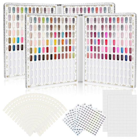 Nail Display Chart - 216 Colors Gel Polish Organizer with 240 False Nail Tips | Silver, 2 Pack