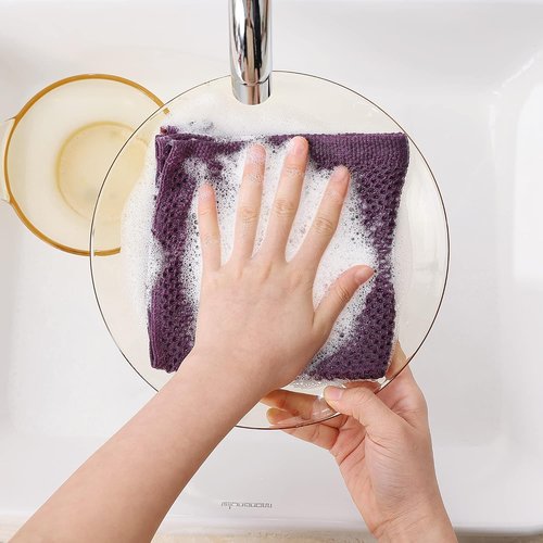 Homaxy 100% Cotton Waffle Weave Dish Cloths - Ultra Soft & Absorbent Kitchen Towels | 12x12 Inches, 6-Pack, Purple