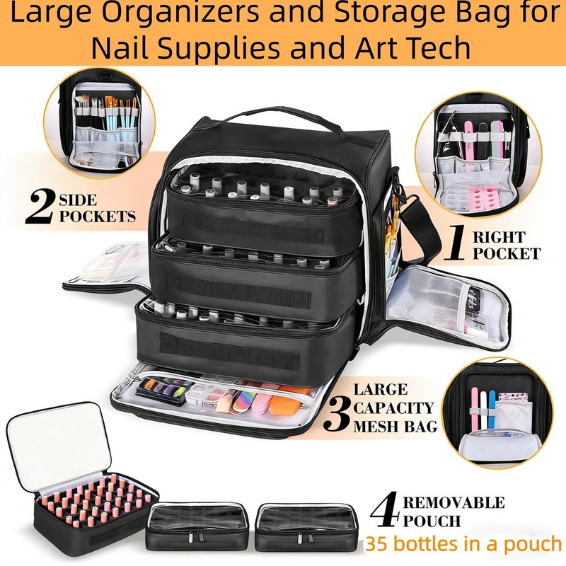 YUYAFN Nail Polish Organizer Holds 105 Bottles, Extra Large Capacity with 3 Removable, Pouches Portable Manicurist Travel Bag for Manicure Tools, Nail Lamp
