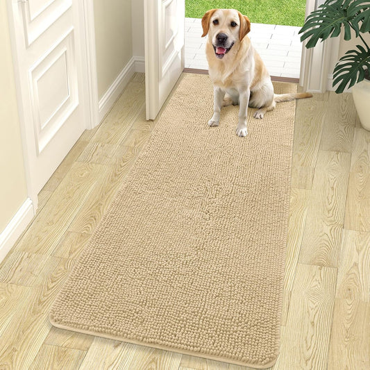 OLANLY Dog Door Mat - Absorbent Non-Slip Washable Chenille Mat for Muddy Paws | 70x24 Inches, Quick Dry