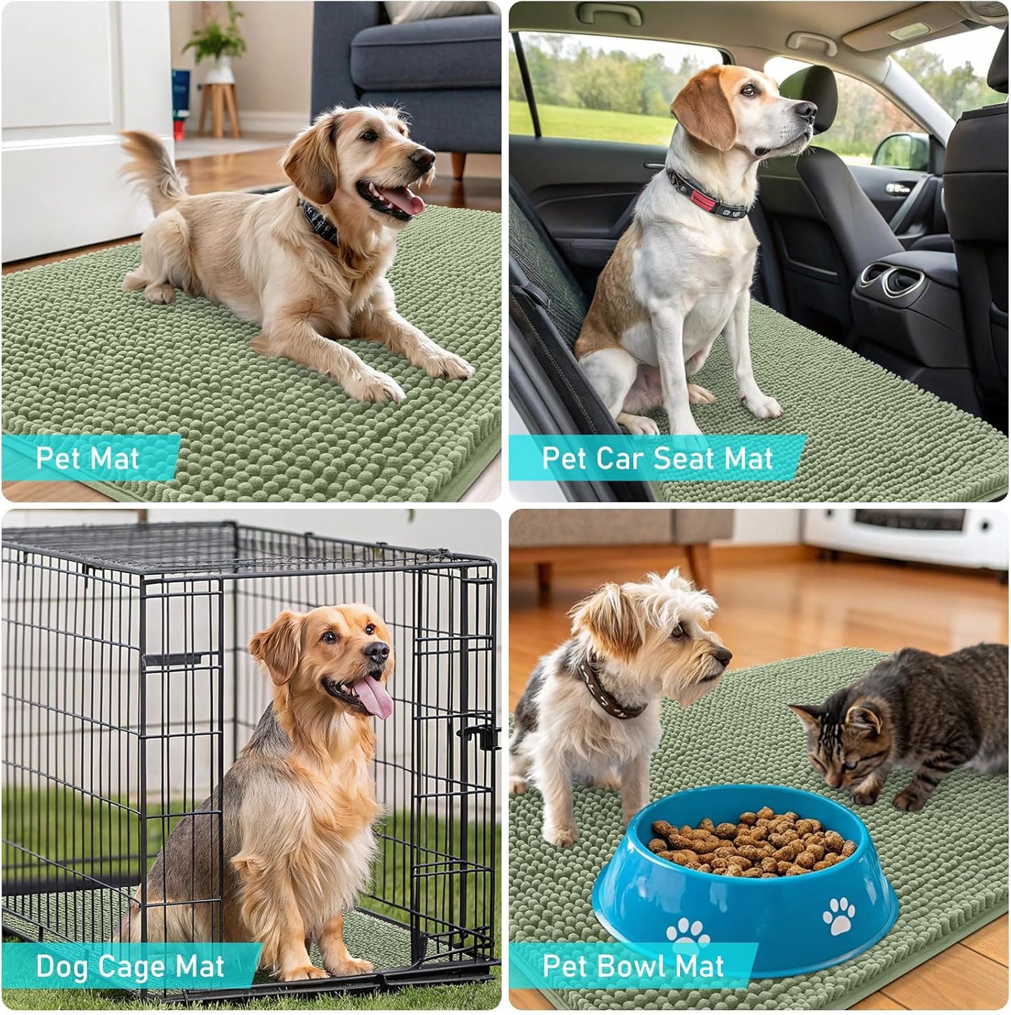 OLANLY Dog Door Mat - Absorbent Non-Slip Chenille Mat for Muddy Paws | 47x32 Inches, Sage Green