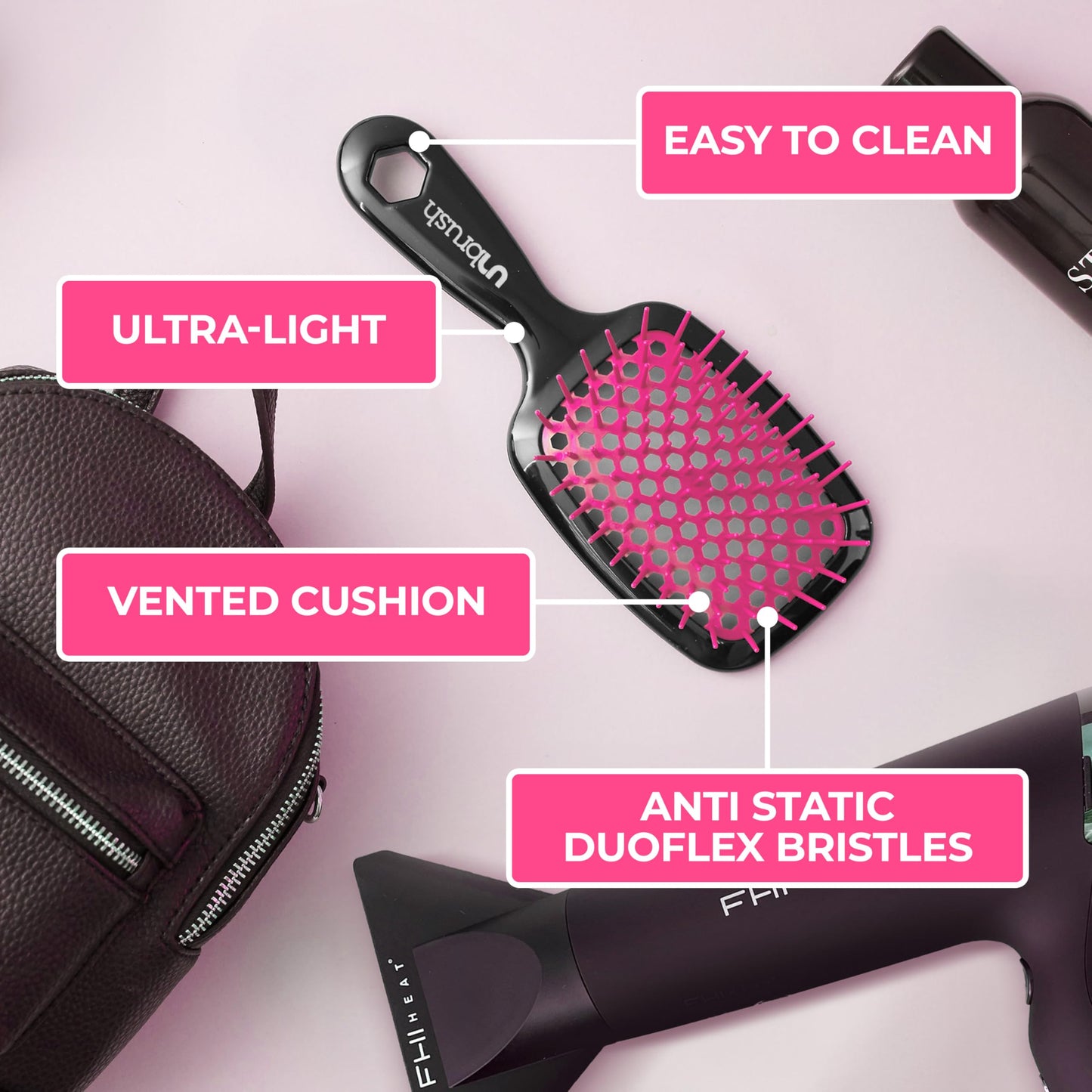 FHI Heat UNbrush Detangling Brush for Pain-Free Brushing on All Wet or Dry Hair Types — Durable DuoFlex Anti-Static Bristles, Lightweight Handle, Vented Hair Brush, Cherry Blossom