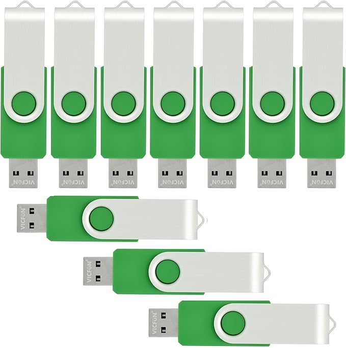 VICFUN 10 Pack 32GB USB Flash Drives Bulk 32GB Flash Drive 10 Pack USB Memory Stick 32GB USB2.0-Green