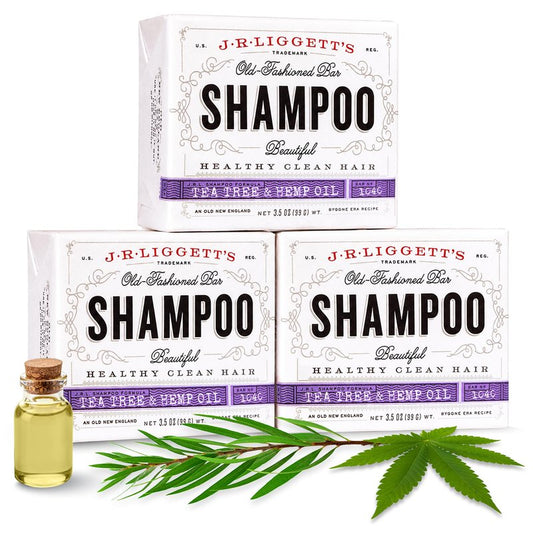 J.R.LIGGETT'S Shampoo Bar Tea Tree Formula, All-Natural Solid Hair Cleanser, Soothing Bar Shampoo with Tea Tree and Hemp Seed Oil for Dry, Sensitive Scalps, Fragrance & Sulfate-Free, 3.5 oz (3-Pack)