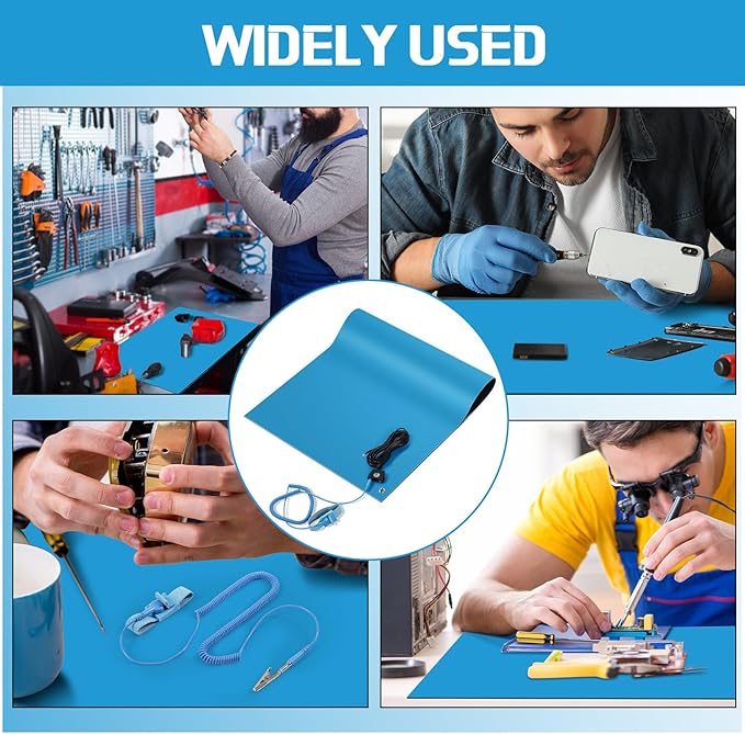 Relaxweex Anti-Static Mat Kits Includes Heat Resistant ESD Mats Anti Static Wrist Straps Grounding Cords Rubber Soldering Table ESD Pad for Computer PC Building Electronics Repair(2 Pack,17 x 25 in)