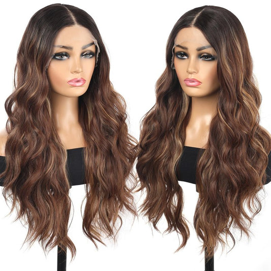 Rallarkrysset Lace Front Wig Balayage Pre Plucked Ombre Brown Highlight 13x4x1 Wigs for Women Ready to Wear HD Glueless Natural Long Wavy Wig for Women Middle Part Soft as Human Hair