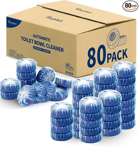 Vacplus Toilet Bowl Cleaners - 80 Pack Long-Lasting Toilet Cleaner Tablets, Prevent Stains & Deodorize, Blue