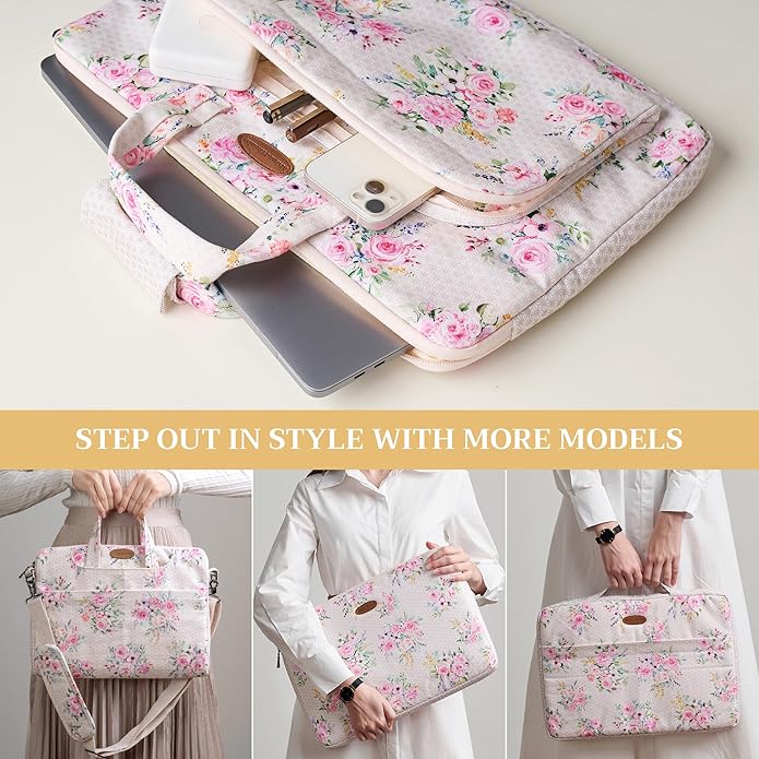 Maison d'Hermine Laptop Bag with Pocket Upto 13.5 inch Stain and Water Repellent Cotton Canvas Spring Summer (Sweet Rose Lavender)