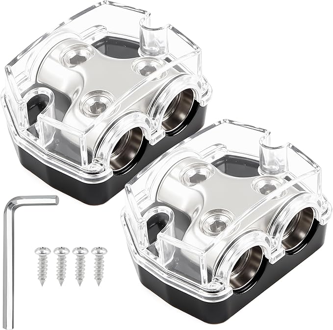 TuoLauthon 2 Way Power Distribution Block 1x 0 GA in 2X 0 GA Out Circuit Protector Distribution Connecting Blocks for Car Audio Splitter,2Pcs with Installation Kit