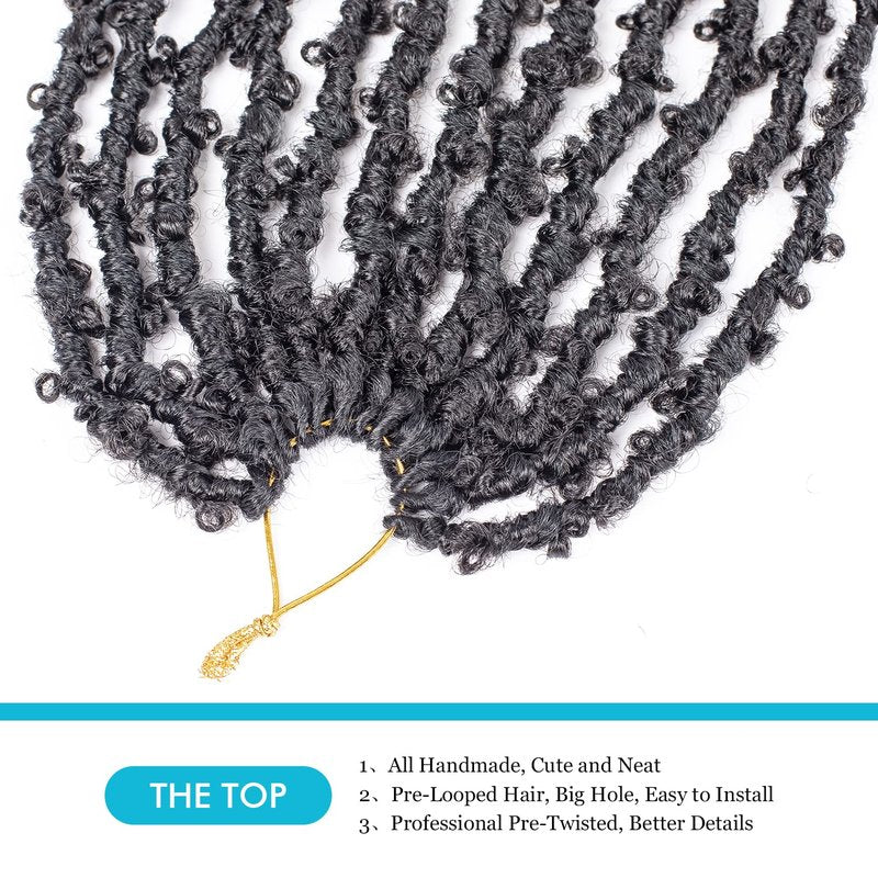 GUOHUI Butterfly Locs Crochet Hair 18 Inch Natural Black 6 Packs All Handmade Pre Looped Soft Distressed Faux Locs Braids for Women Kids (18", 1B)