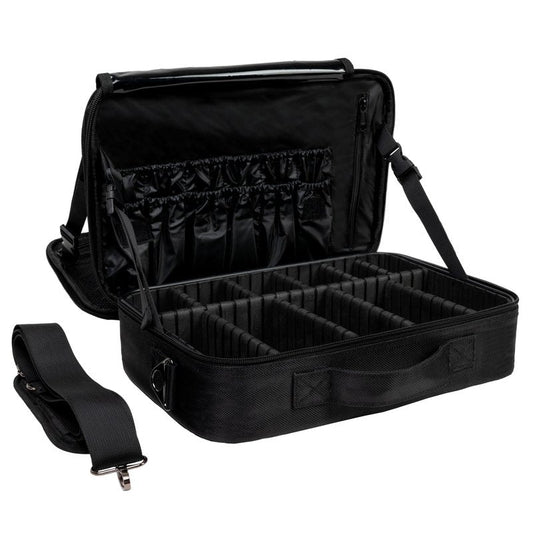 Carrywell Makeup Bag Travel Case, Not-Made In China, Hard Train Case for Cosmetics, Portable Beauty Artists Organizer, Storage Box With Adjustable Dividers For Make Up and Brushes, Medium Black