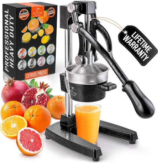 Zulay Kitchen Cast Iron Juicer - Heavy-Duty Manual Citrus Press for Easy Cleaning | Black