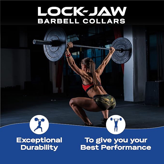 Lock-Jaw PRO 2 Barbell Collars Olympic Barbell Clamps 2 Pcs – Heavy Duty Bar Clamps for 2” & 50mm Olympic Bars – Secure Weight Bar Clamps for Strength Training & Home Gym Accessories – Red