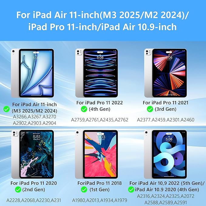 For iPad Air 11 inch Case with Keyboard (M3/M2, 2025/2024),Keyboard Case for iPad Pro 11 inch(1st/2nd/3rd/4th Gen),Easy-Set Floating Cantilever Stand - Multi-Touch Trackpad Backlit Keyboard
