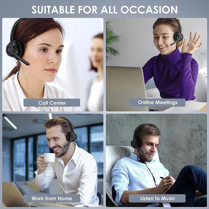 Gixxted (2025 Upgraded) Wireless Headset with Mic for Work, Bluetooth Headset with Noise Canceling Microphone, Wireless On Ear Headphones with USB Dongle and Mute Mic for Computer