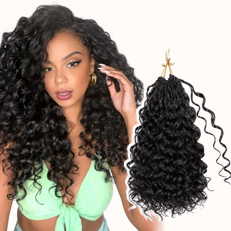 Aoisvk 8 packs GoGo Curl Crochet Hair Pre twisted 14 Inch Curly Crochet Hair for Women Pre looped Boho Box Braids with Curly Ends Beach Curl Water Wave Synthetic Hair Extensions 1B