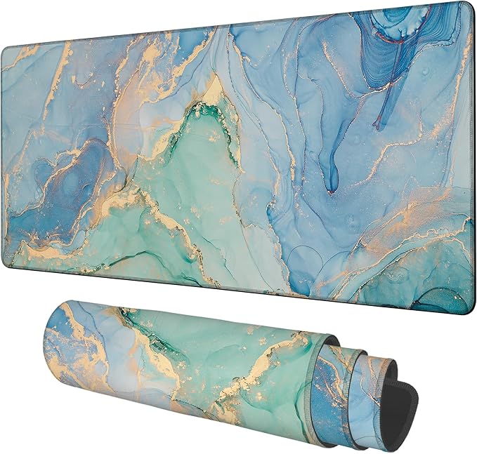 NITAHHHY Gaming Desk Pad Large Extra Length Fluid Art Marble Mouse Pad Keyboard Laptop Non-Slip Waterproof with Rubber Base Thick Stitched Edge Mouse Mat for Office Home 35.4 x 15.7 Inches
