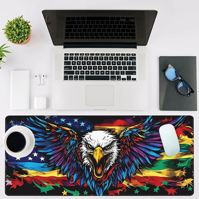 NIYLYNSYN Mouse Pad Large Flag with an Eagle Non-Slip Gaming Desk Mat with Stitched Edge Laptop Keyboard Desk Pad for Work Home Gaming (35.4 x 15.7 Inches)