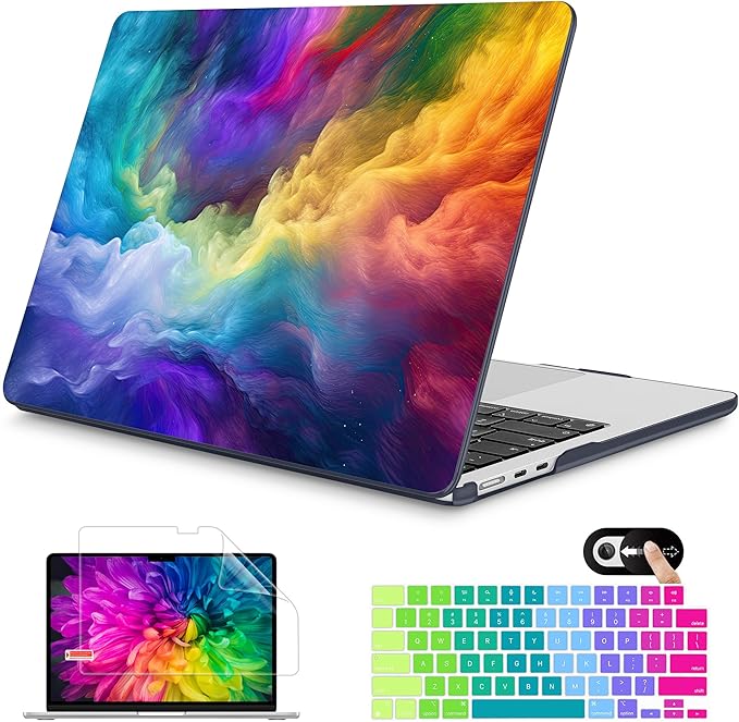 Mektron for 2026 MacBook Air 13-inch M5 Laptop Case A3449 with 13.6-inch Liquid Retina Display Fits 2025 A3240 M4 2024 A3113 M3 2023 A2681 M2 Printed Hard Shell for MacBook Air 13.6", Rainbow Cosmic