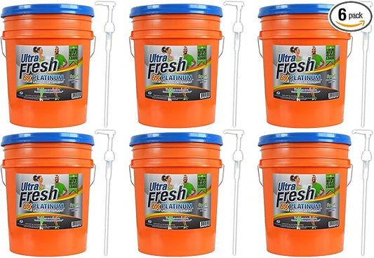 Ultra Fresh Platinum Sport 5 Gallon 6x Laundry Detergent Suitable for All Machine Type and Up to 640 Laundry Loads with Pump (6 Pack)