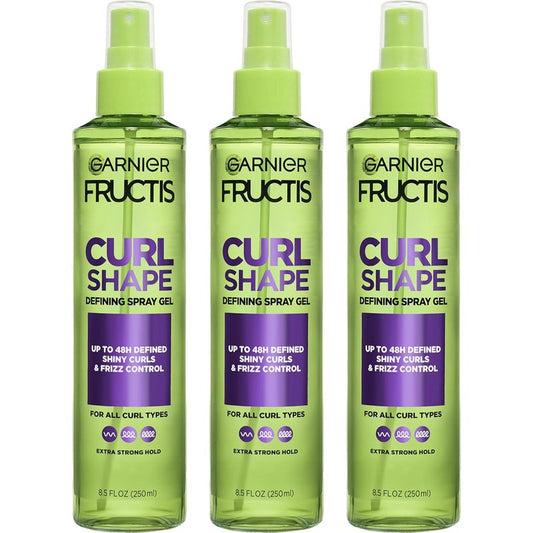 Garnier Fructis Curl Shape Defining Spray Gel - Strong Hold Frizz Control for Curly Hair | 8.5 fl oz, 3 Pack