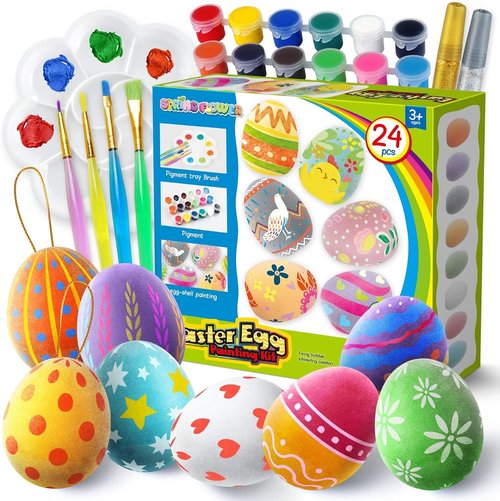 Colorful Easter Eggs Painting Kit by [Brand Name] - DIY Paintable Flocking Eggs with Rope for Decoration | 24PCS