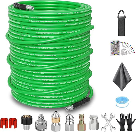Sewer Jetter Kit for Pressure Washer 200FT â 5800PSI High-Pressure Drain Cleaner, M22 & 1/4'' NPT Universal Fit, Unclog Gutters & Sewer Lines, Durable Jetter Hose for Homeowners & DIYers (200FT)
