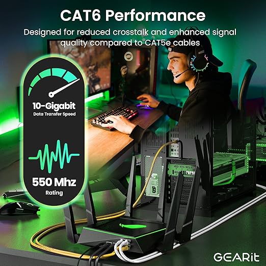 GEARit Cat 6 Ethernet Patch Cables 3 ft Yellow (Cat 6 Ethernet Cables 3 ft 24-Pack), High Speed 24AWG 10Gbps RJ45 Snagless Gold-Plated, Ethernet Cable for Router, Switch, PC, PS5 Gaming, Server
