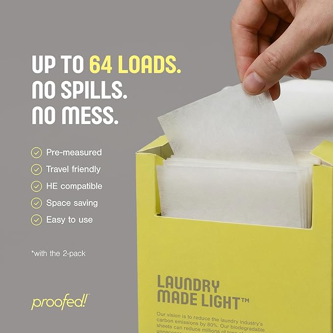 Proofed! Laundry Detergent Sheets, 96 Count, Fragrance-Free, The Only 100% Plastic-Free Sheet, No PVA or PVOH, Hypoallergenic, Bio-Based Ingredients, Made in USA, 3 Boxes