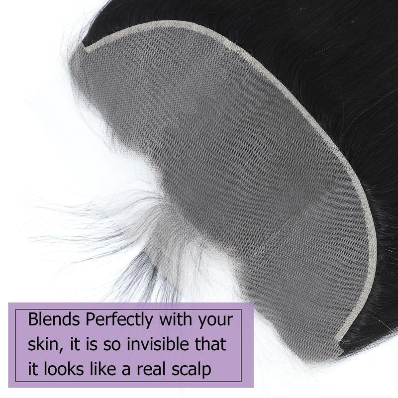 DSEKCAIN HD Frontal 13x6 Lace Frontal Straight Human Hair 13x6 Big and Long Departing Space From Ear to Ear Free Part Transparent Lace closure 100% Real Human Hair Natural Black 1B Color 12 Inch