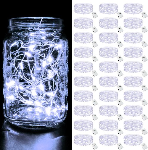 Btfarm 30 Pack LED Fairy Lights - Battery Operated Twinkle Lights with 3 Modes | 7FT Silver Wire for Mason Jars & Parties, Cold White