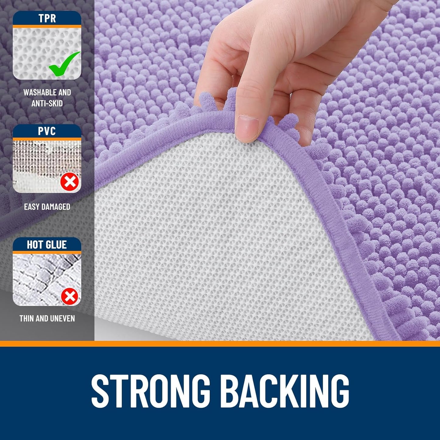 OLANLY Large Bathroom Rugs - Extra Soft Chenille Bath Mats | Quick Dry, Machine Washable, Lavender 70x46