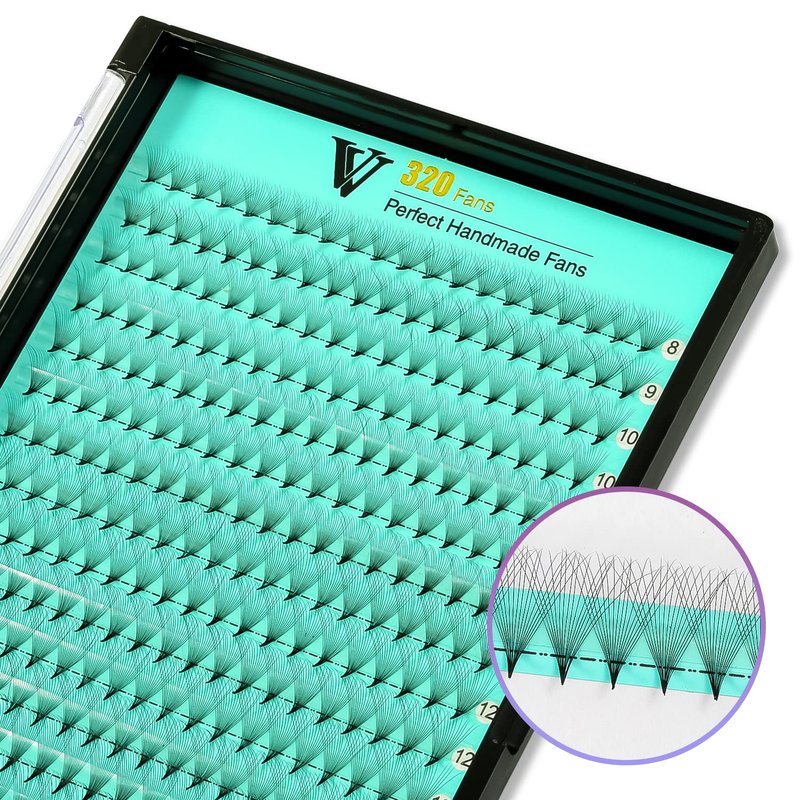 VAVALASH Premade Fans Eyelash Extensions 320 Fans 10D 14D 16D 20D 0.03 0.05 0.07 Thickness C/D Curl Middle Stem Heat Bonded Premade Fans Russian Volume Eyelashe Extensions (320 Fans-16D-0.03-C-8-15mm)