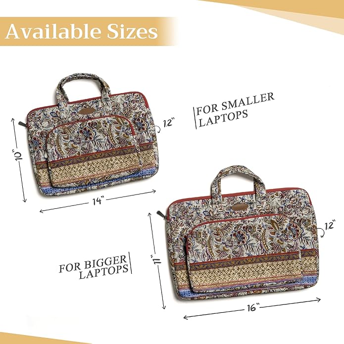 Maison d'Hermine Laptop Bag with Pocket Upto 15.5 inch Stain and Water Repellent Cotton Canvas Spring Summer (Jaipur)