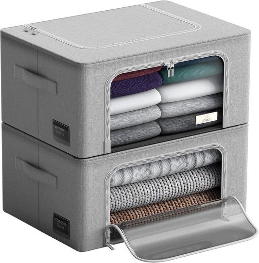 Sorbus Storage Bins - Stackable & Foldable Oxford Fabric Organizer Bags with Clear Window | Ideal for Bedding & Linen